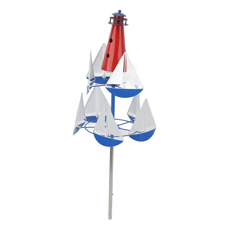 Summer Lighthouse Sailboat Windmills 360 Degree Rotation Weathervane Metal Windmill