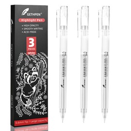 GETHPEN 0.6mm Fine Point White Gel Pens, 3-Pack for Artists Drawing, Sketching, Illustration, and Adult Coloring Books, Opaque White Ink for Black Paper, Bullet Journaling, and Card Making