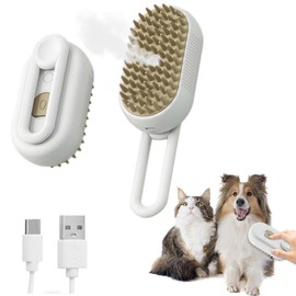 4-in-1 Cat Grooming Steam Brush, Pet Hair Shedding, Massage, Cleaning, Combing (white)