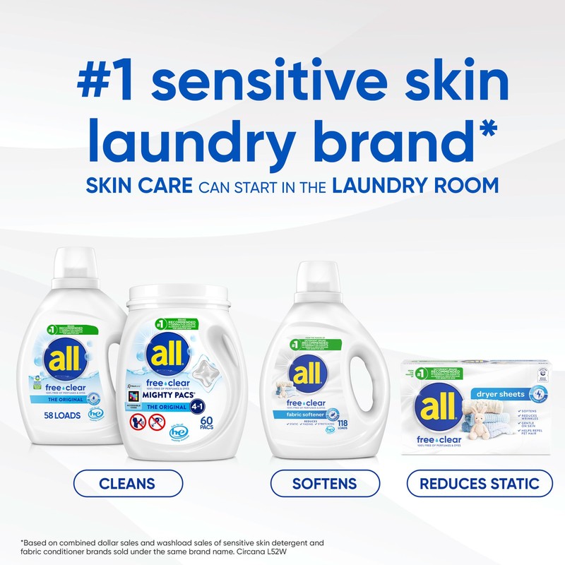 all Fabric Softener Dryer Sheets for Sensitive Skin, Free Clear,