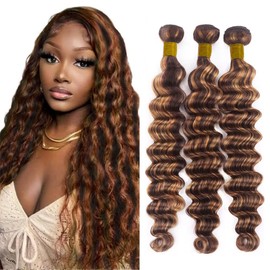 Ombre 1B 30 Human Hair Bundles Fb30 Deep Wave Bundles 20 22 24 Inch Highlight Light Brown Bundles Hair Weave Silky Soft Unprocessed Brazilian Remy Hair Extensions