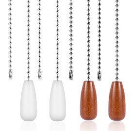 4pcs Ceiling Fan Pull Chain Extenders, 13 Inch Wooden Beaded Balls Light Pull Chain Extension Pendants for Ceiling Fan Cord Light Fixtures and Lamp Decor (White+Brown)