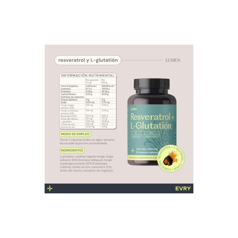 Resveratrol y Glutatión - Mezcla de Antioxidantes, Vitalidad y Energía
