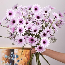 OUKEYI Artificial Flowers 12 Bundles Artificial Silk Daisy Fake Flowers UV Resistant Outdoor Fake Wildflowers with Stems Greenery Shrubs Plants Arrangements for Home Garden for Decoration (Lavender)