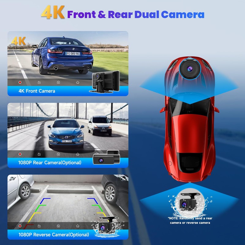 860 Portable CarPlay Screen with 4K Dash Cam Front and