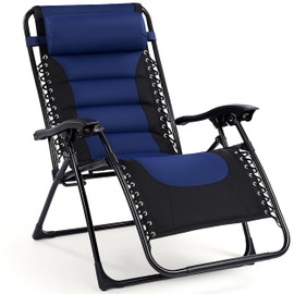 Backyard Expressions Deluxe XL Padded Recliner Chair – Ergonomic Anti-Gravity Lounger with Folding Design, Side Tray, and Adjustable Headrest