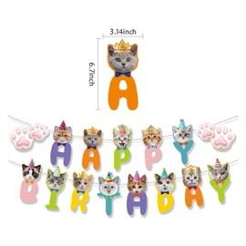DIADARL Cat Birthday Banner Cat Birthday Decoration Cat Birthday Banner Pet Theme Cat Face and Paw Print Happy Birthday Banner for Boy and Girl Baby Shower Party Supplies for Cat Theme Party