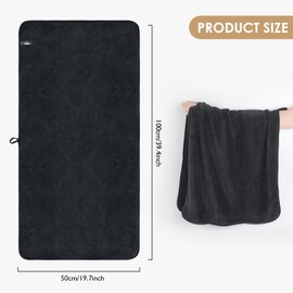 VIVOTE 50x100 CM Microfibre Hand Towels for Bathroom, Super Soft & Quick Drying Hand Towel with Hanging Loop, Large Bathroom Hand Towels, Durable Bathroom Drying Towel, Grey&Black 2pack