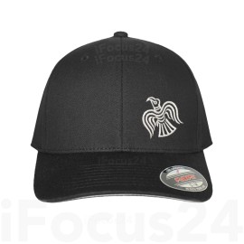 Flexfit Odin's Raven Viking Embroidery Logo Fitted Flex Fit Hat Celtic Norse Cap - White on Black, L/XL