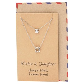 Quan Jewelry Mother Daughter Bear Cub Matching Necklace Set for 2, Mom and Baby Jewelry, Animal Themed Charm, Inspirational Quote on Greeting Card,16-in to 18-in