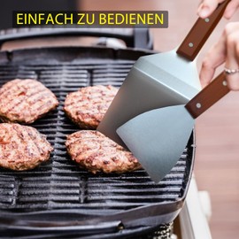 HAPPY FINDING Barbecue Spatula, XXL Wooden Handle Barbecue Cutlery Sets Stainless Steel Grill Accessories with Grill Spatula Stand for Professional BBQ Accessories Smash Burger