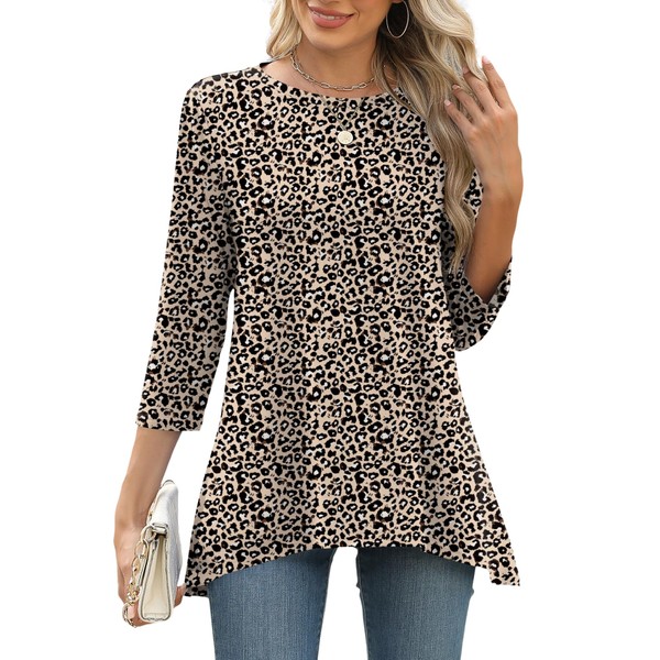 LOMON Leopard Print Tops for Women Plus Size 3/4 Length