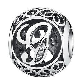PAHALA 925 Sterling Silver 26 Letters With Crystals Pendant Charms Fit Bracelets Necklace (G)