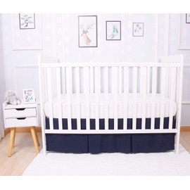 CaSaJa Classic Microfiber Crib Skirt with One Side Pleated Soft Breathable Dust Ruffle Fits Standard Crib and Toddler Bed Navy Blue Color for Boys 14 inchs Drop Navy