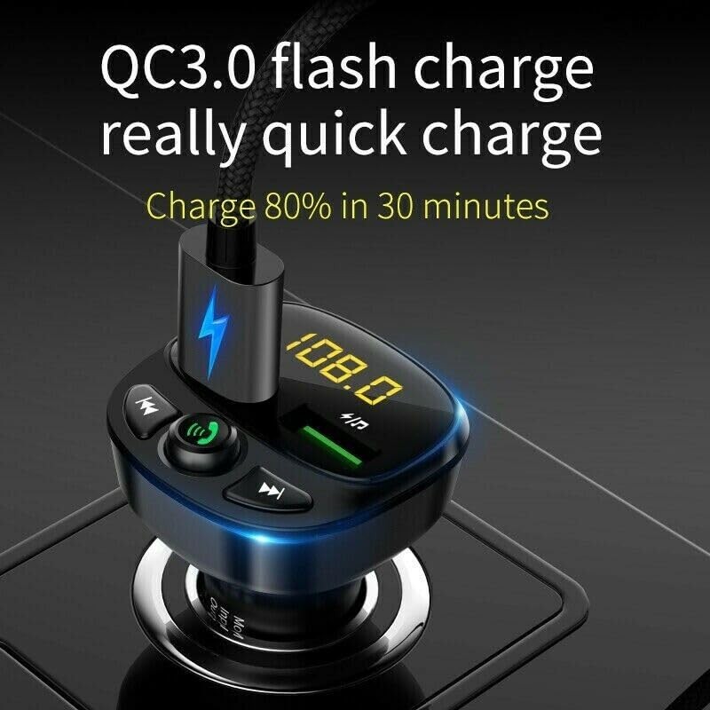 Bluetooth FM Transmitter 5.0, Car Radio Adapter LED Display Hands-Free