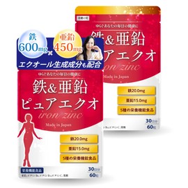 (Formulated with 20 mg of iron x 15 mg of zinc) [Jointly developed with active physicians] Iron, Zinc Supplement, Luxurious Formulation of Equol Producing Ingredients x Vitamin C 100 mg (100 mg of