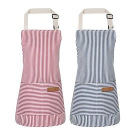 XLSXEXCL XLSXEXCL 2 Pack Stripes Kid's Apron with 2 Pockets, Cute Kid's Apron for Boys & Girls, Adjustable Chef Apron for Cooking, Cleaning, Painting