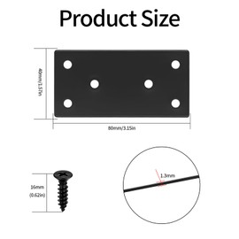 10 Pcs Flat Straight Mending Plates, Flat Plate Bracket, Flat Connecting Mending Plates Braces Brackets, Stainless Steel Support Joining Plate Furniture Repair Plate Fixing (Black 80x40mm)