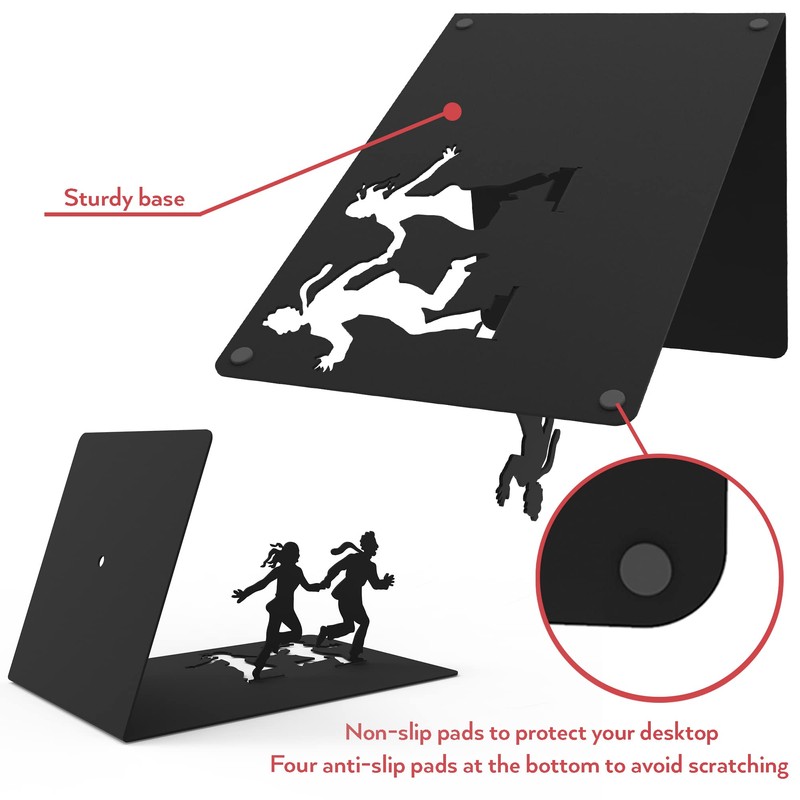 Unique Black Metal Decorative Bookends - Whimsical Hidden Book Ends