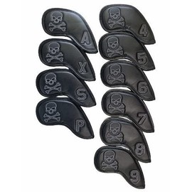 10 Piece Set 4-9 P A S X Skull Golf Head Covers Iron Covers Embroidered Iron Headcovers Black