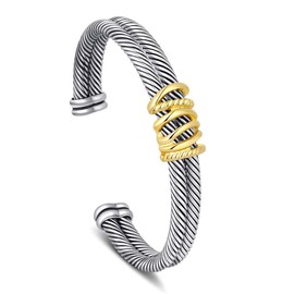 Mytys Cable Bracelet for Women Fashion Vintage Twisted Cuff Bracelet Designer Dupes Jewelry for Her - Combo: with X Bracelet Set