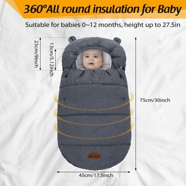 Universal Footmuff for Stroller, Baby Bunting Bags, Winter Windproof Warm Pram Footmuffs, Water Resistant Sleeping Bag with Hood for Strollers, Pushchairs, Prams, Car Seat, 30"*17.5"
