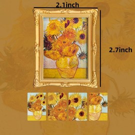 Fridge Refrigerator Magnets Picture Frames,World Famous Painting - Changeable Art Magnets Set | Resin & Magnetic Backing | Gift for Art Lovers (1, Sunflower)