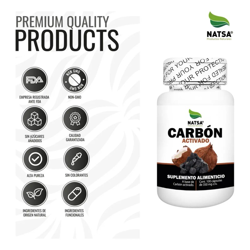 Carbon Activado 100 Cápsulas Sabor Natural