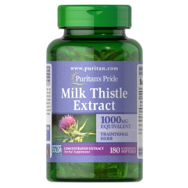 Puritan's Pride Milk Thistle 4:1 Extract 1000 mg (Silymarin) - 180 Softgels