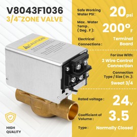 Uiyofok OEM V8043F1036 3/4" Zone Valve,Replacement for V8043F1093,40003916-048/U Replacement Head,24V,Normally Closed 3/4 Sweat Connection with Screw Terminals and End Switch