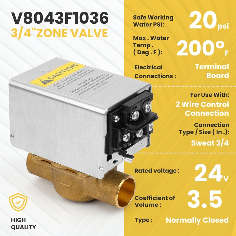 Uiyofok OEM V8043F1036 3/4" Zone Valve,Replacement for V8043F1093,40003916-048/U Replacement Head,24V,Normally