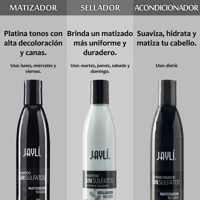 Shampoo Matizador + Acond Negro (3 Pack) Sin Sulfatos /
