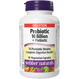 Webber Naturals Probiotic with Prebiotic, 10 Billion Active Cells, 15 Probiotic Strains, 90 Capsules, For Digestive Health, Vegan