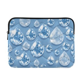 Zipper Laptop Messenger Bag, Case Sleeve Suitable for 15 in to 16 in Notebook Bag, Shoulder Strap Tablet Briefcase Print Glitter Blue Rain Droplet Gems Seamless