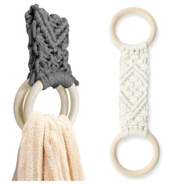 Huakaile 2 Pieces Kitchen Crochet Towel Holder Rings Loop, Handmade Macrame Dish Towel Hanger for Kitchen Counter Stand Oven Christmas (Beige, Gray)