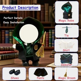 7-Piece Wizard Doll Clothes Set for 17cm Dolls – Fits The Monsters Exciting Macaron Series – Fantasy Outfit with Hooded Cloak, Shirt, Pants, Sweater, Tie, Shoes & Magic Broom – Doll Accessories Only