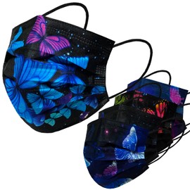 Crover Disposable Safety Mask 3 Layer Protection Face Mask for Adults 50 pcs (Butterfly Black)