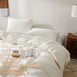 BFS HOME Stonewashed Cotton/Linen California King Duvet Cover, 3-Piece Comforter Cover Set, Breathable and Skin-Friendly Bedding Set (Off-White, California King)