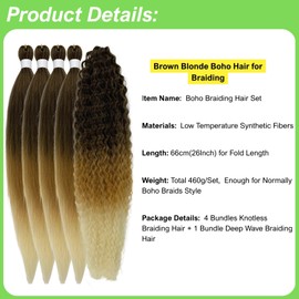 Marrone Bionda Treccia Capelli Pre Stretched Knotless Boho Treccia Capelli per Boho Intreccio Profondo Onda Colore 4/27/613# Ricci Boho Capelli per licheni (5 confezioni)