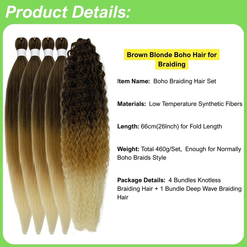 Marrone Bionda Treccia Capelli Pre Stretched Knotless Boho Treccia Capelli