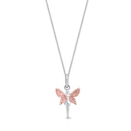 DTPsilver® 925 Sterling Silver and Rose Gold Plated Necklace - Guardian Angel Pendant - With Curb Chain - Spring Ring Clasp - Width: 1.2 mm - Adjustable Length: 16" to 18" Inches