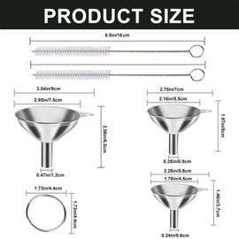 3pcs Small Stainless Steel Funnel Set, Durable Funnels for Kitchen and Cooking, Funnels for Filling Bottles or Containers, Easy to Clean (Silver)