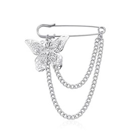 Vintage Gold Silver Moon/Star Tassel Chain Brooch,PunStyle Crystal Star Moon Lapel Pins Cubic Zirconia Sweater Shawl Clips Collar Brooch for Women (Silver 1)