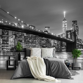 FENDROM Modern Tapestry, Brooklyn Bridge Night River View Manhattan American New York City Famous Town Image, Wall Hanging for Bedroom Living Room Dorm Decor