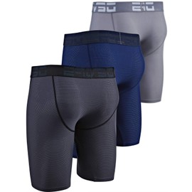 DEVOPS Men's Perfomance Cool Dry Mesh Underwear Boxer Trunk 9-inch Brief (3 Pack) (Small, Charcoal-Navy-Steel)