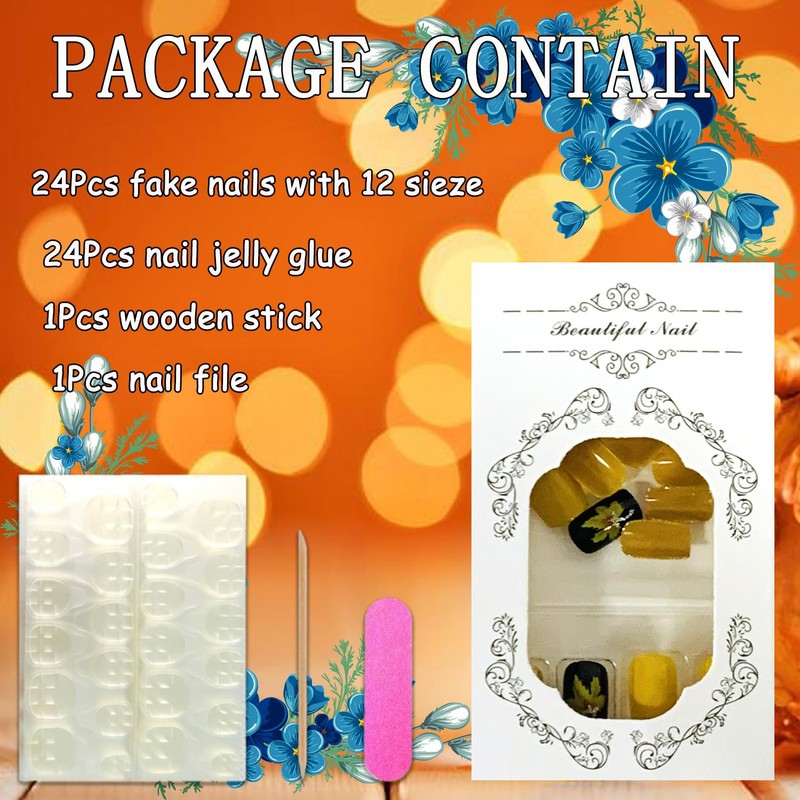 Thanksgiving Press on Square Nails Short Length Glossy Full Cover