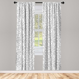 Ambesonne Leaves Window Curtains, Hand Drawn Style Simple Minimalist Floral Pattern Rustic Country Life Inspiration, Decorative Panels Set of 2 with Rod Pocket, Pair of - 28" x 63", Charcoal and White