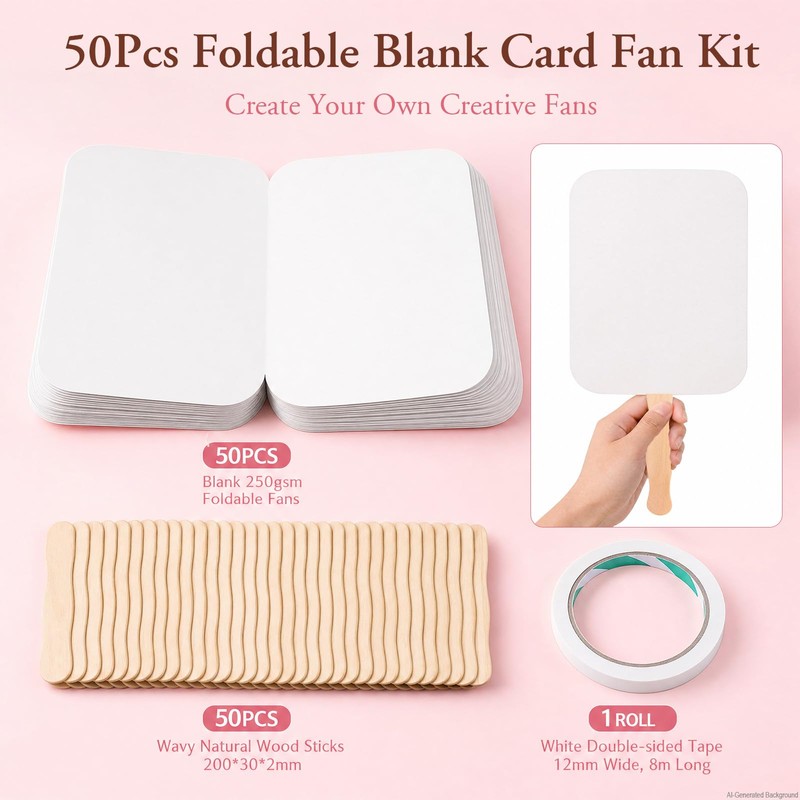 LJLGSZY 50 Set DIY Blank Wedding Fans Kit with Cardstock
