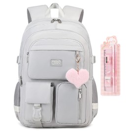 qodbopack Backpack For School Women College Middle High Teen Girls Student Bookbag Waterproof Laptop Bag Grey