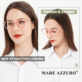 MARE AZZURO Designer Reading Glasses Women Cute Round Readers 1.00 1.25 1.50 1.75 2.00 2.25 2.50 2.75 3.00 3.50 4.00 (Pink, 225)